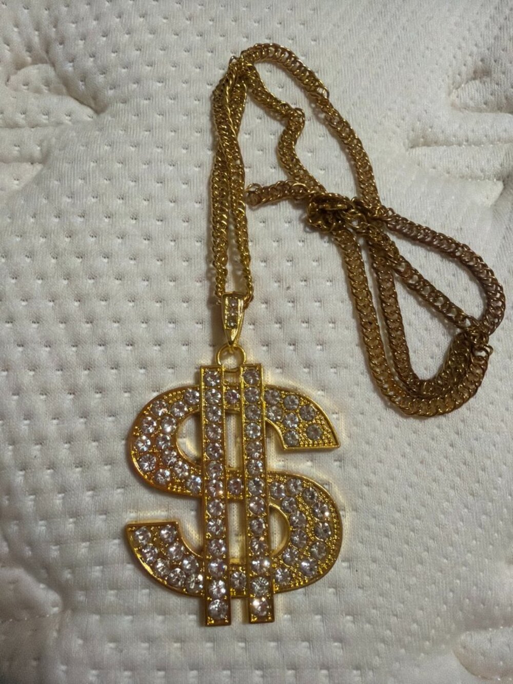 Gold Dollar Sign Pendant Necklace Rhinestone Hip Hop Bling Chain